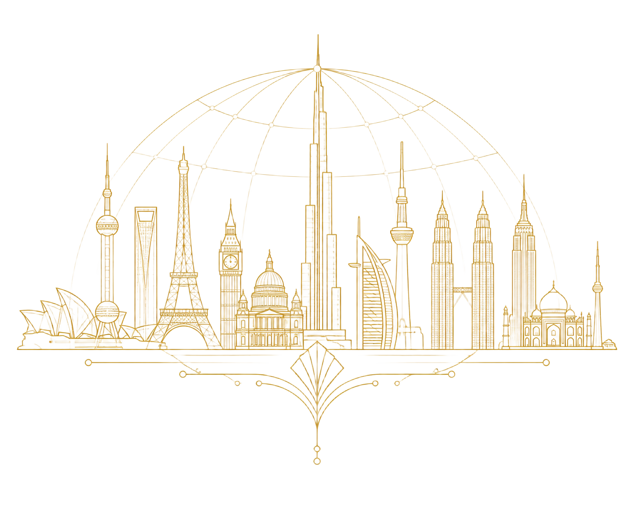 Gold constellation map of Imperium cities worldwide
